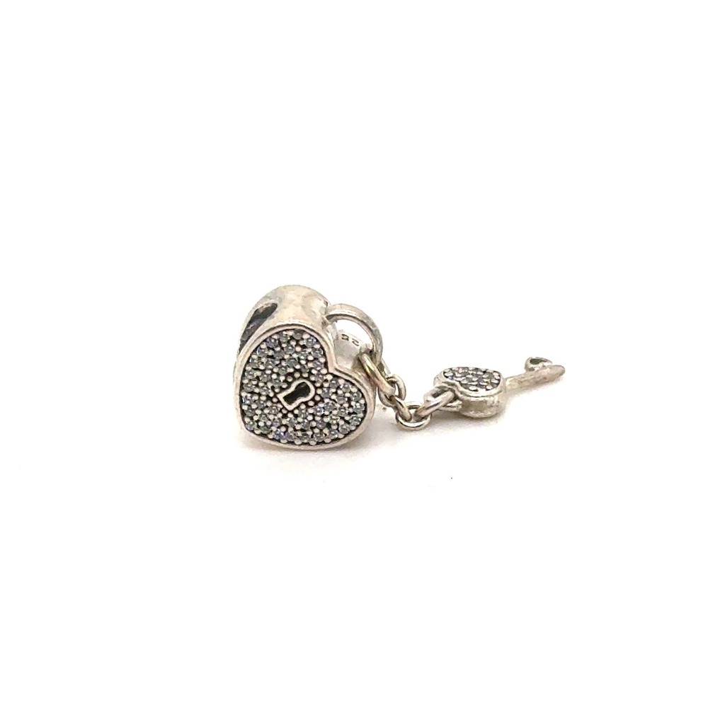 Pandora Heart Lock and Key Dangle Charm Sterling Silver CZ 791807CZ